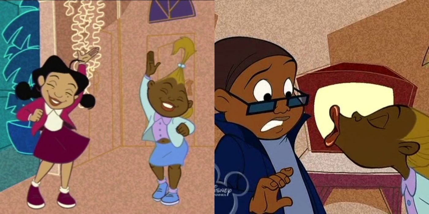 A split image of Penny and Dijonay at house party on The Proud Family