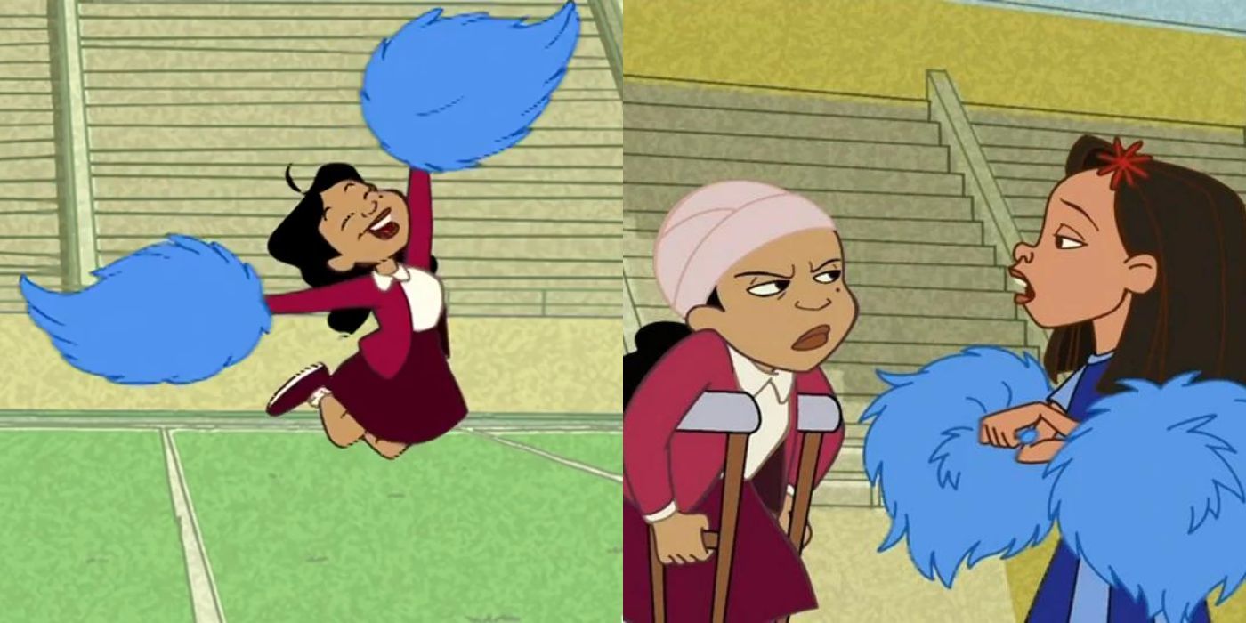 A split image of Penny cheerleading with Lacienega from The Proud Family