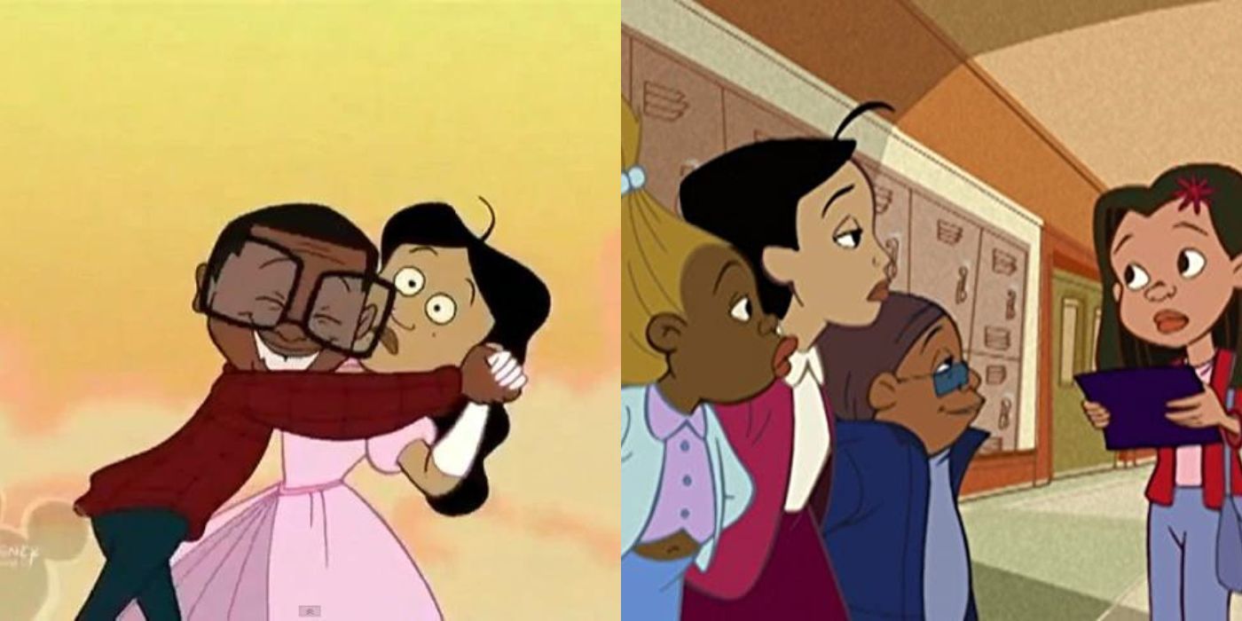 A split image of Penny dancing and later at school with friends on The Proud Family