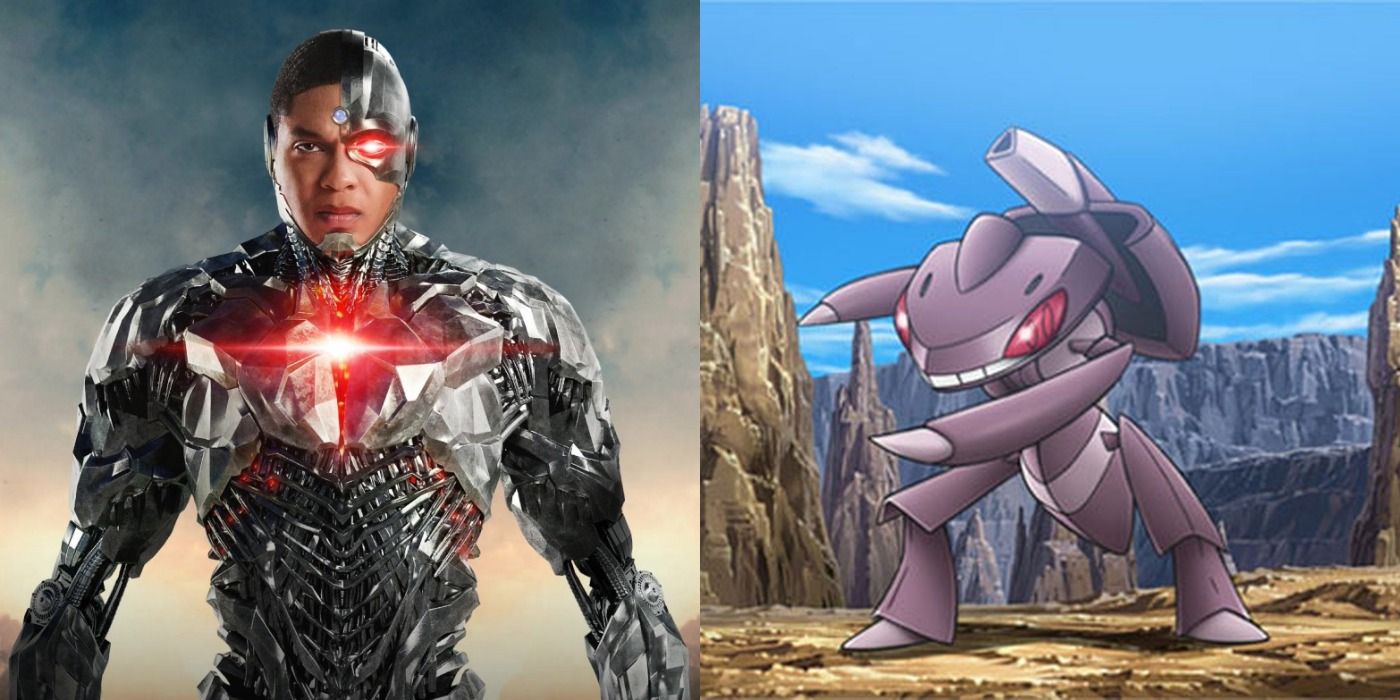A split screen of Cyborg and Genesect.