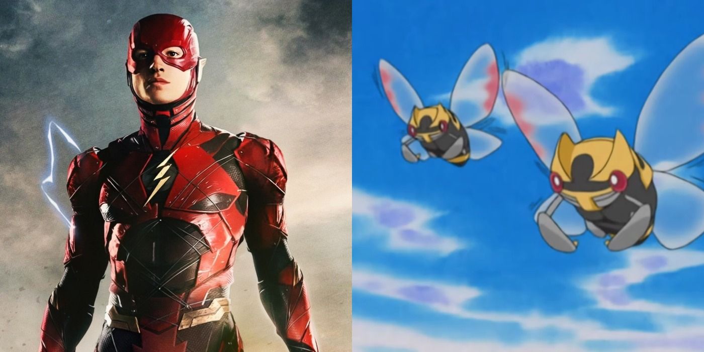 A split screen of Flash and Ninjask.