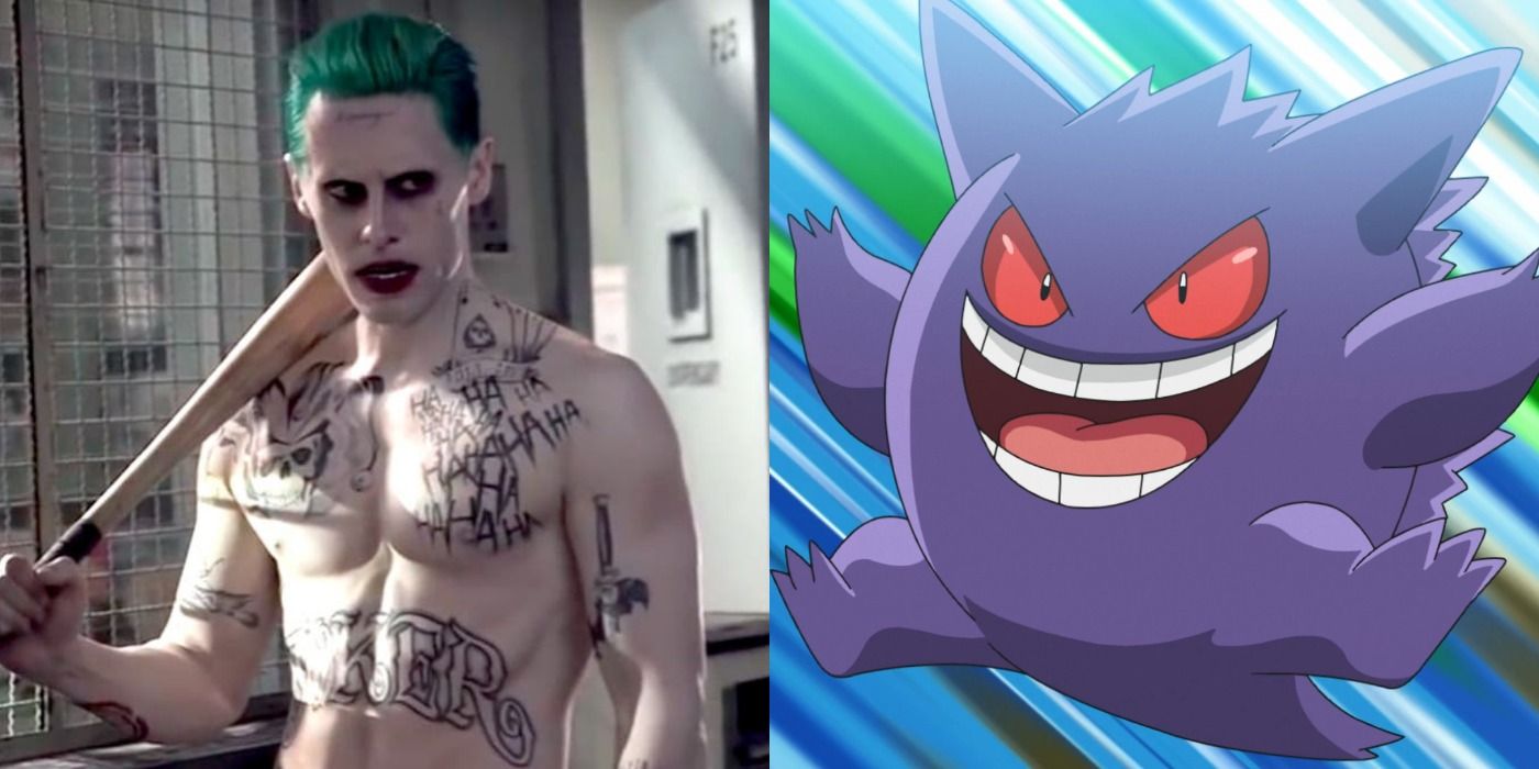 A split screen of Joker and Gengar.