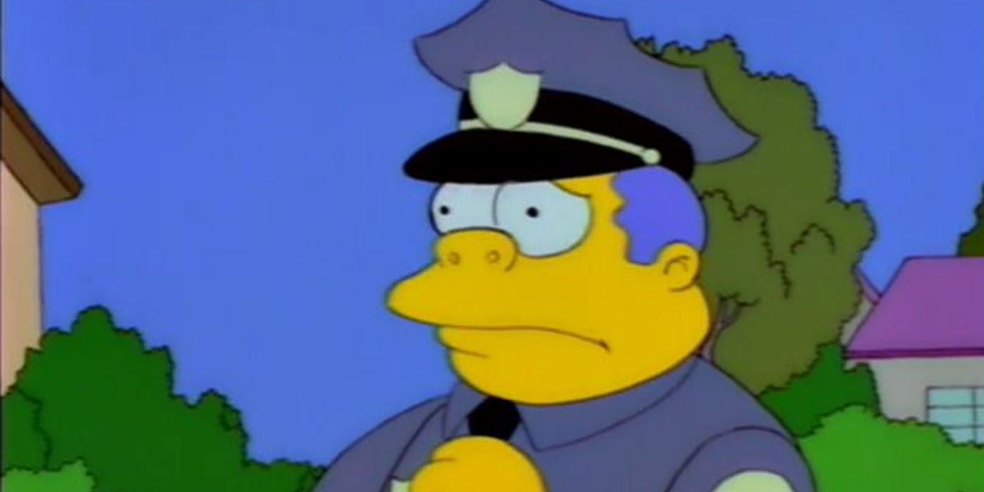 A worried Chief Wiggum in The Simpsons