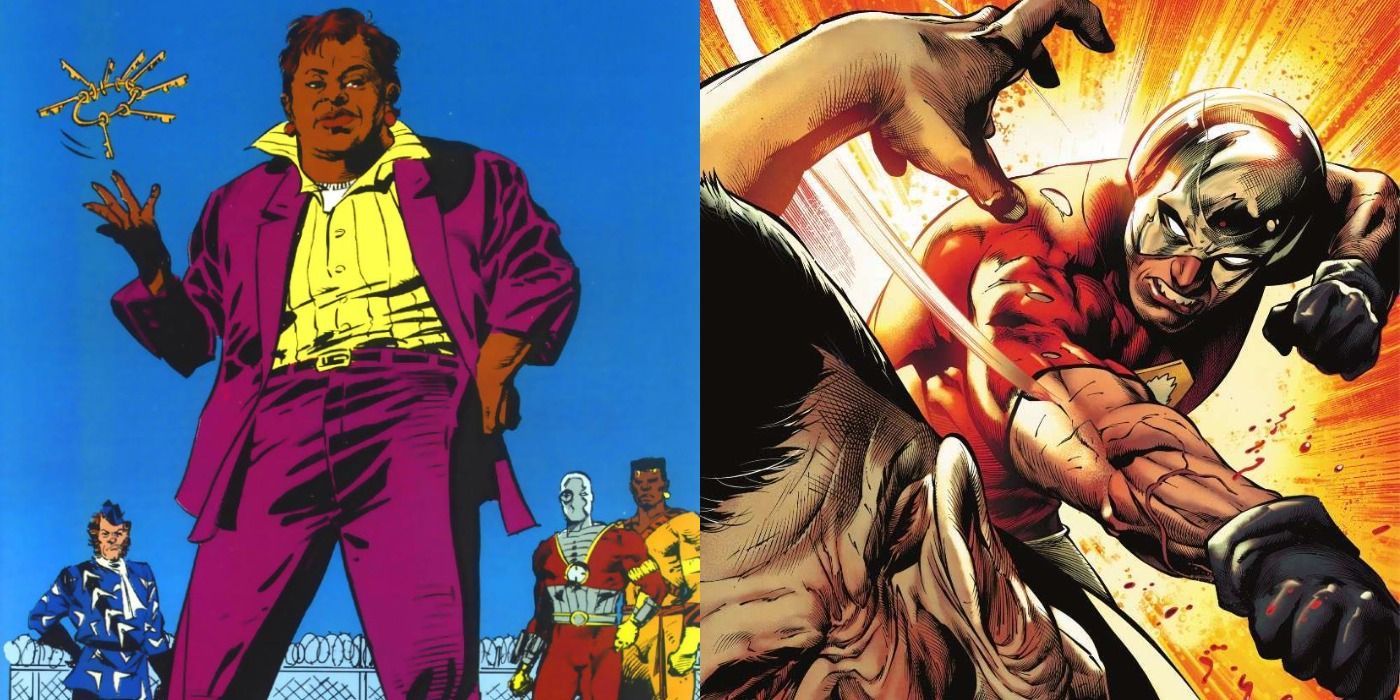 Split image showing Amanda Waller and Peacemaker in the DC comics
