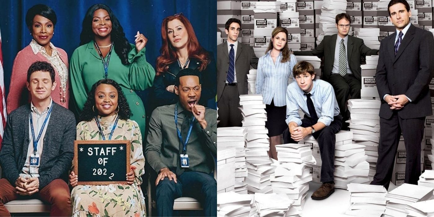 Split images of the casts of Abbott Elementary and The Office