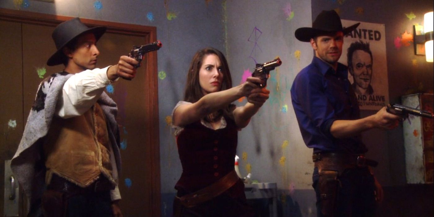Abed, Annie, and Jeff in A Fistful Of Paintballs in Community.