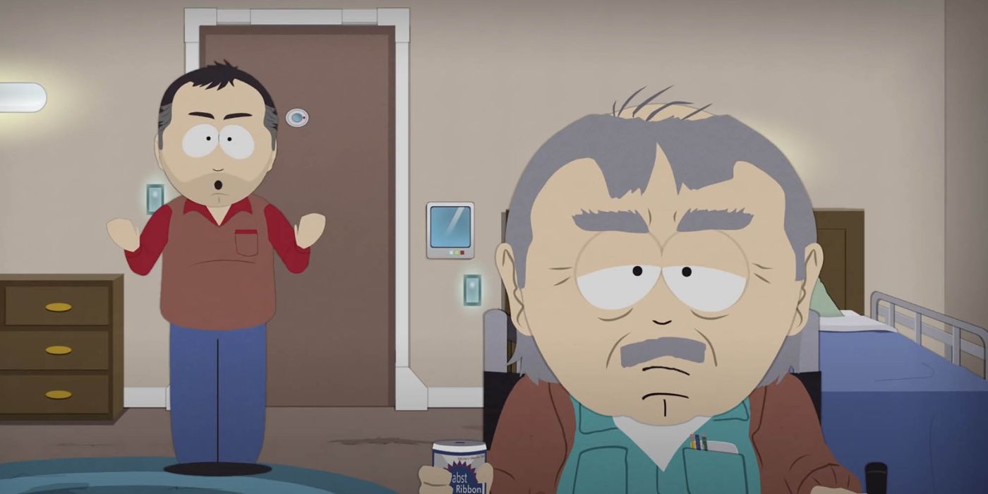 Adult Stan and Randy Marsh in a retirement home room in South Park Post Covid.
