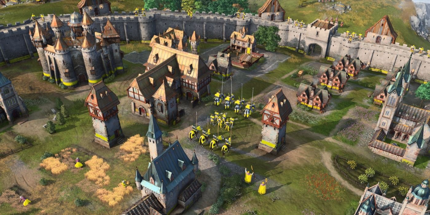 View from above of a castle in Age of Empires IV