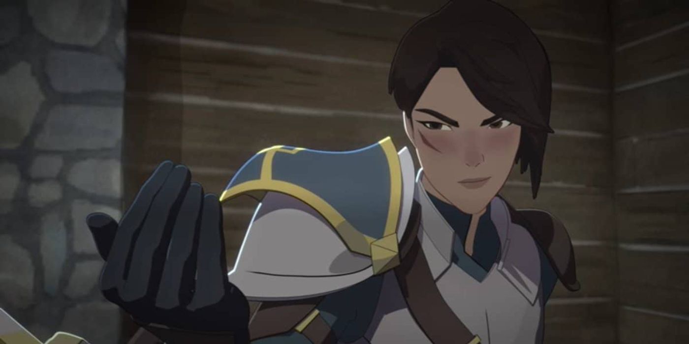 Amaya smiling while inviting someone to approach in The Dragon Prince
