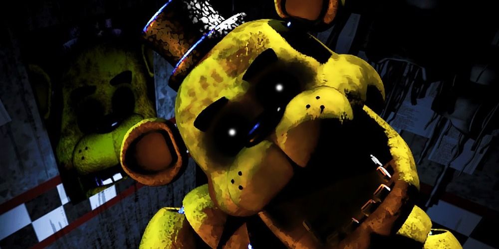 Golden Freddy roaring at the camera in Five Nights At Freddy's
