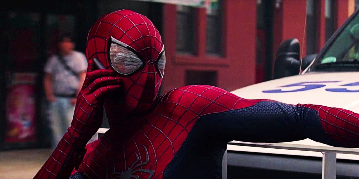 Spider-Man clinging to the front of an ambulance in Amazing Spider-Man 2