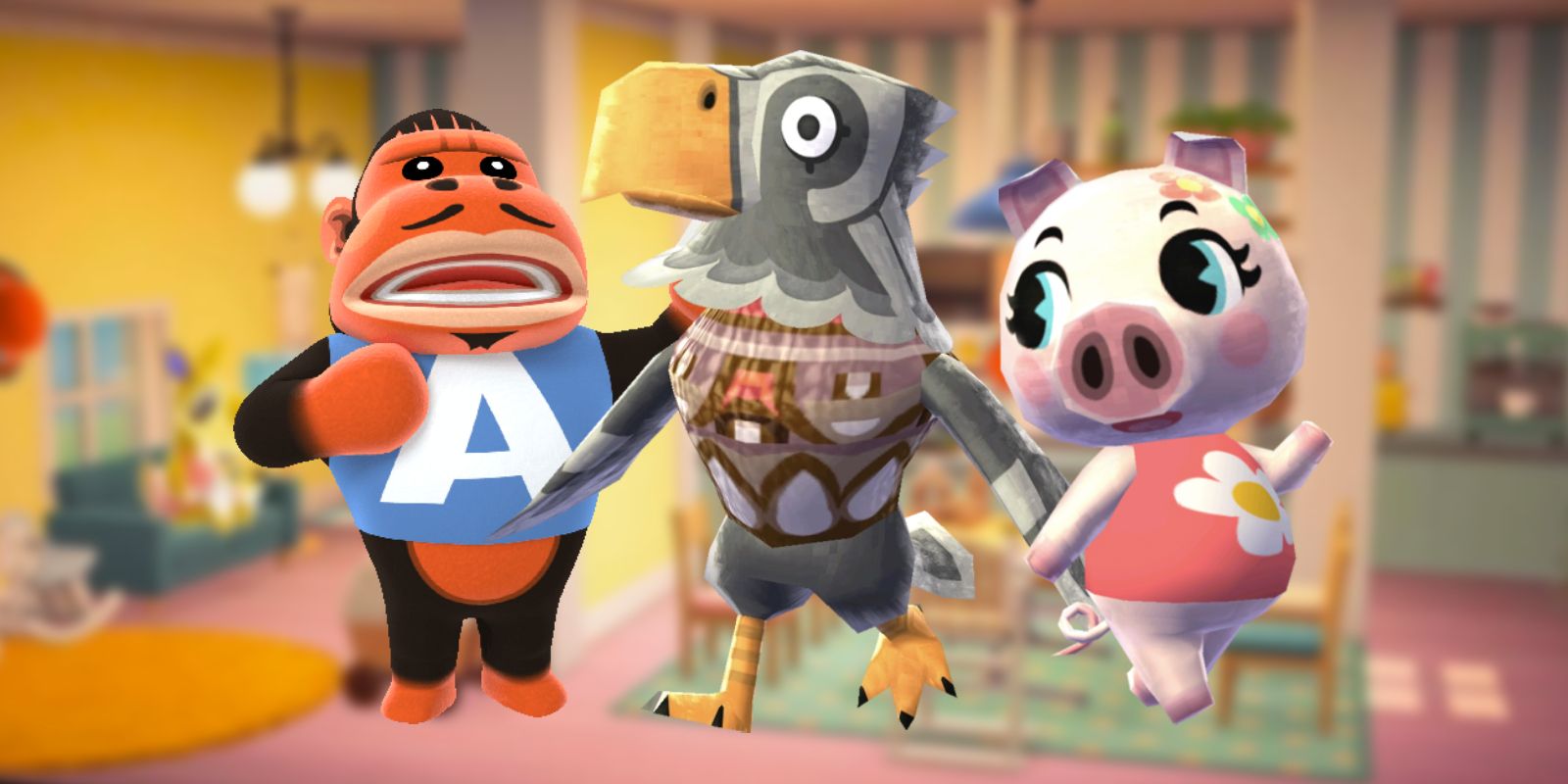 A trio of characters hang out in Animal Crossing