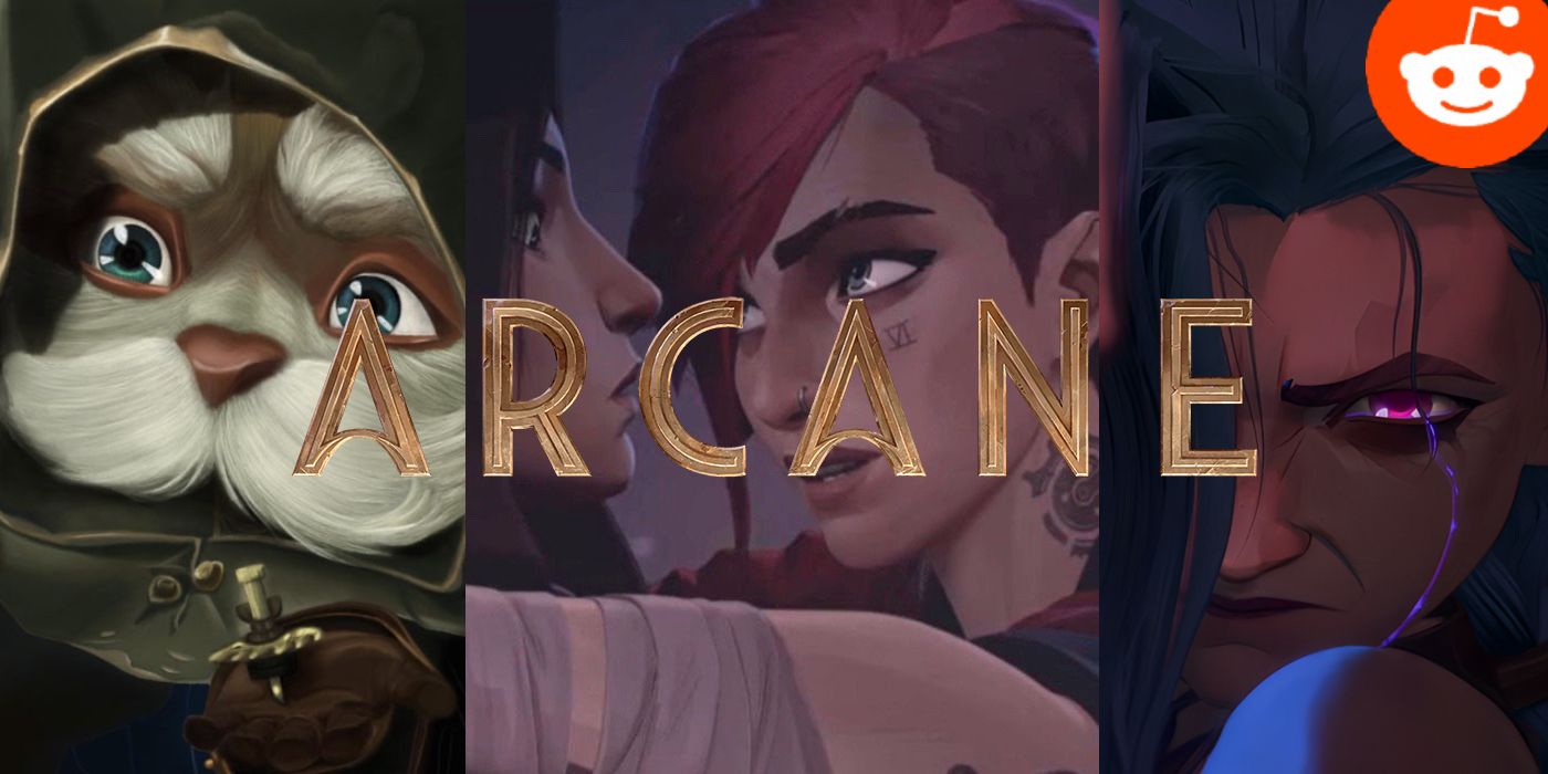 collage of arcane characters, title, and reddit logo