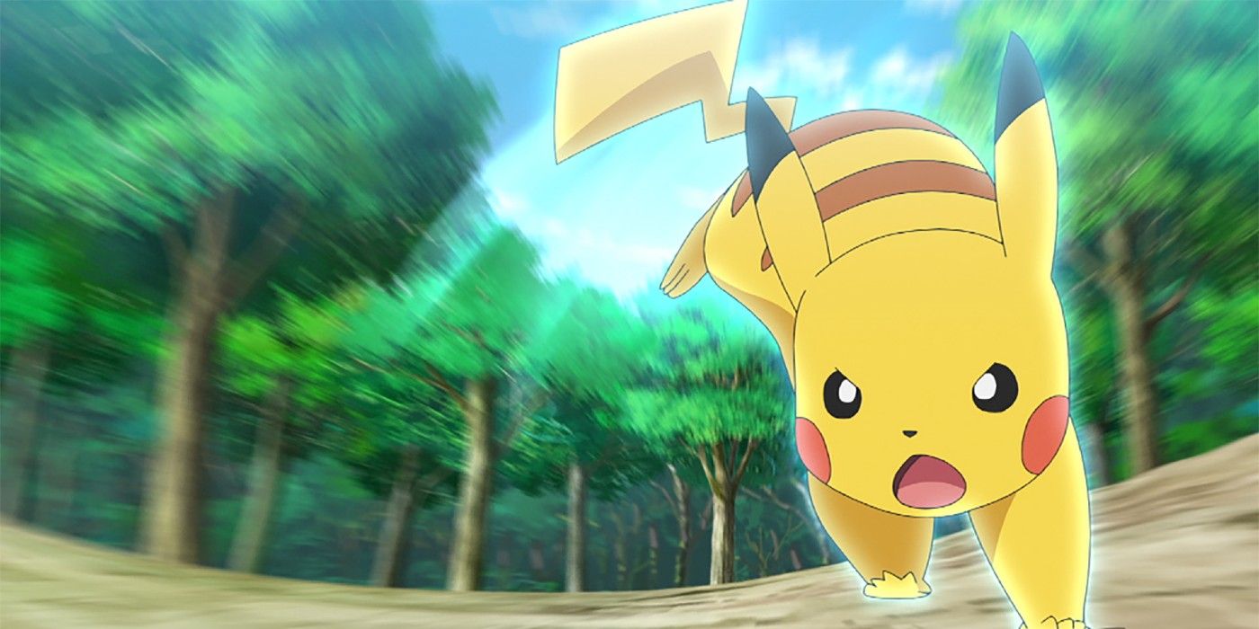 Pikachu quick attacks in Pokémon Master Journeys.