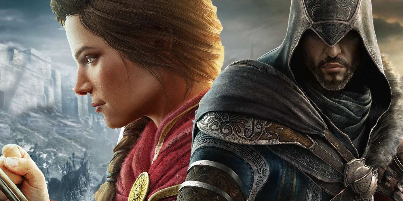 Ezio from Assassin's Creed next to Kassandra from Assassin's Creed