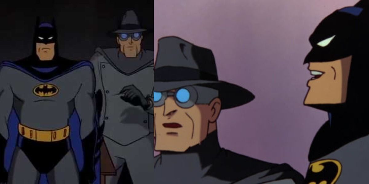 Split image of Batman with Gray Ghost in BTAS
