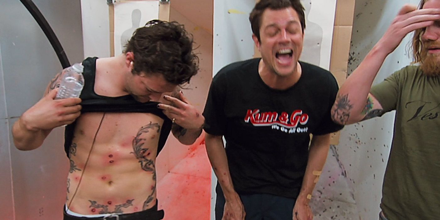 Bam Margera and the Riot Control stunt in Jackass