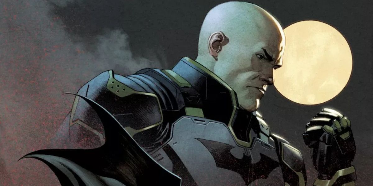 Lex Luthor gazes as the moon hangs above him in Batman comics.