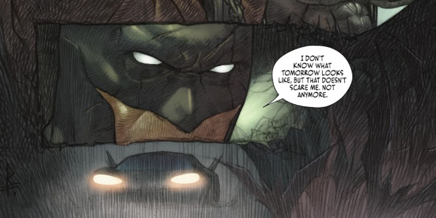 Batman admitting he doesn&rsquo;t fear Gotham anymore in Batman Fear State Omega #1.