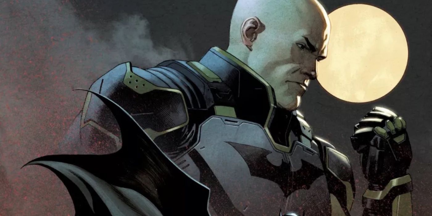 Lex Luthor wearing a Batman suit of armor
