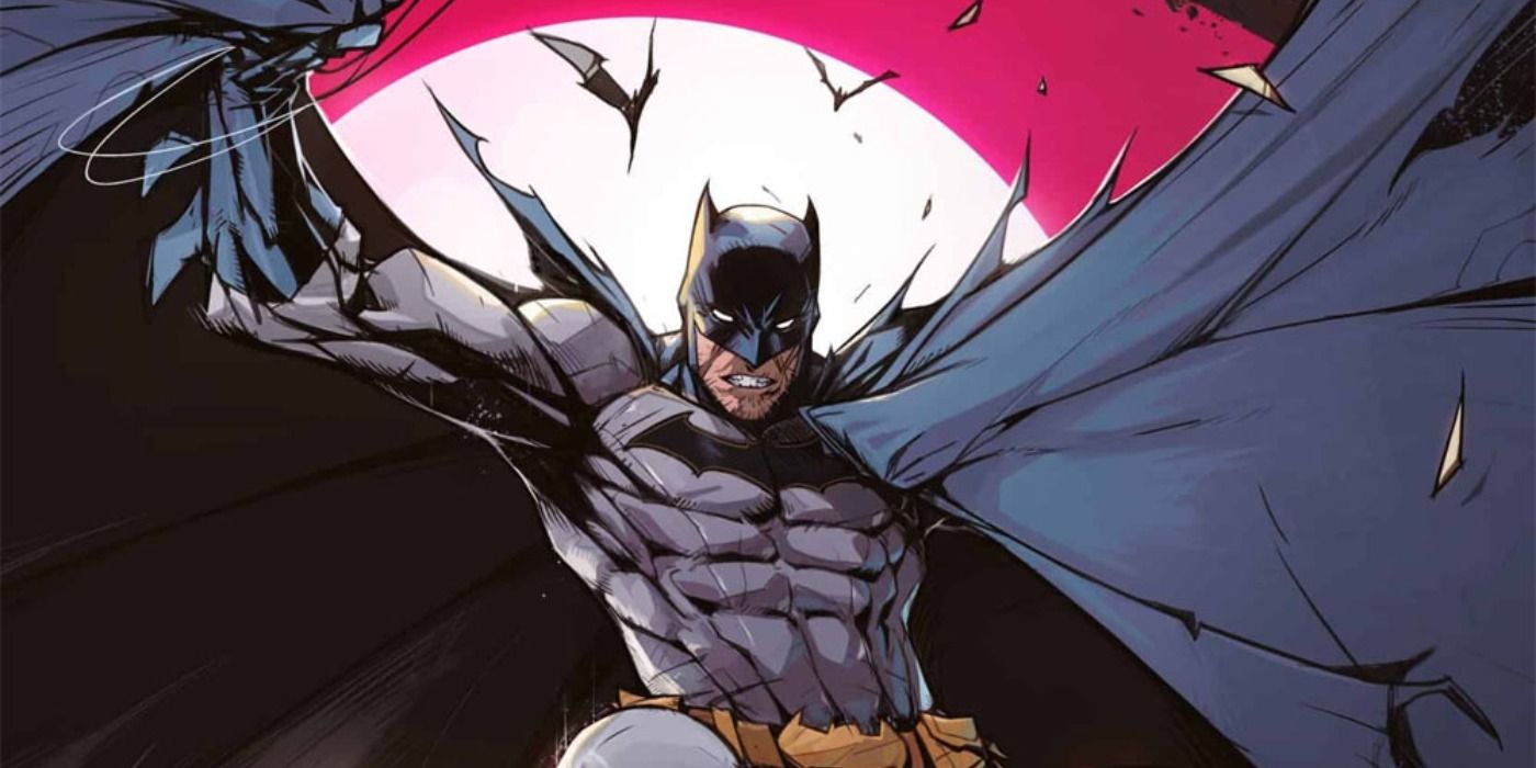 Batman swinging through Gotham under moonlight in Urban Legends cover art