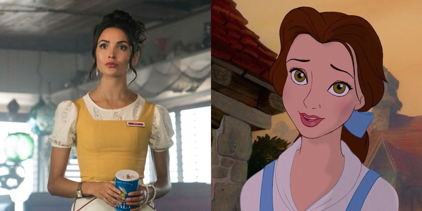 A split image depicts Bess Marvin in Nancy Drew and Belle in Beauty and the Beast