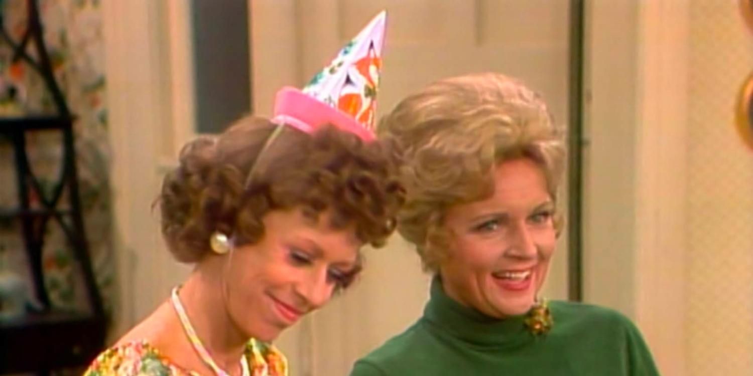 Betty White and Carol Burnett laughing together on The Carol Burnett Show