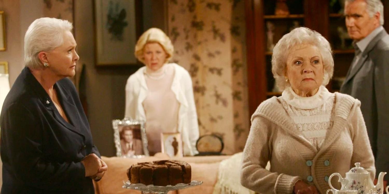 Betty White as Ann Douglas surrounded by characters in The Bold and the Beautiful