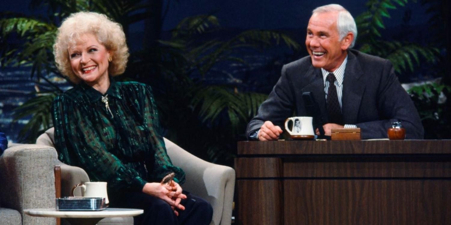 Betty White laughing with Johnny Carson on The Tonight Show