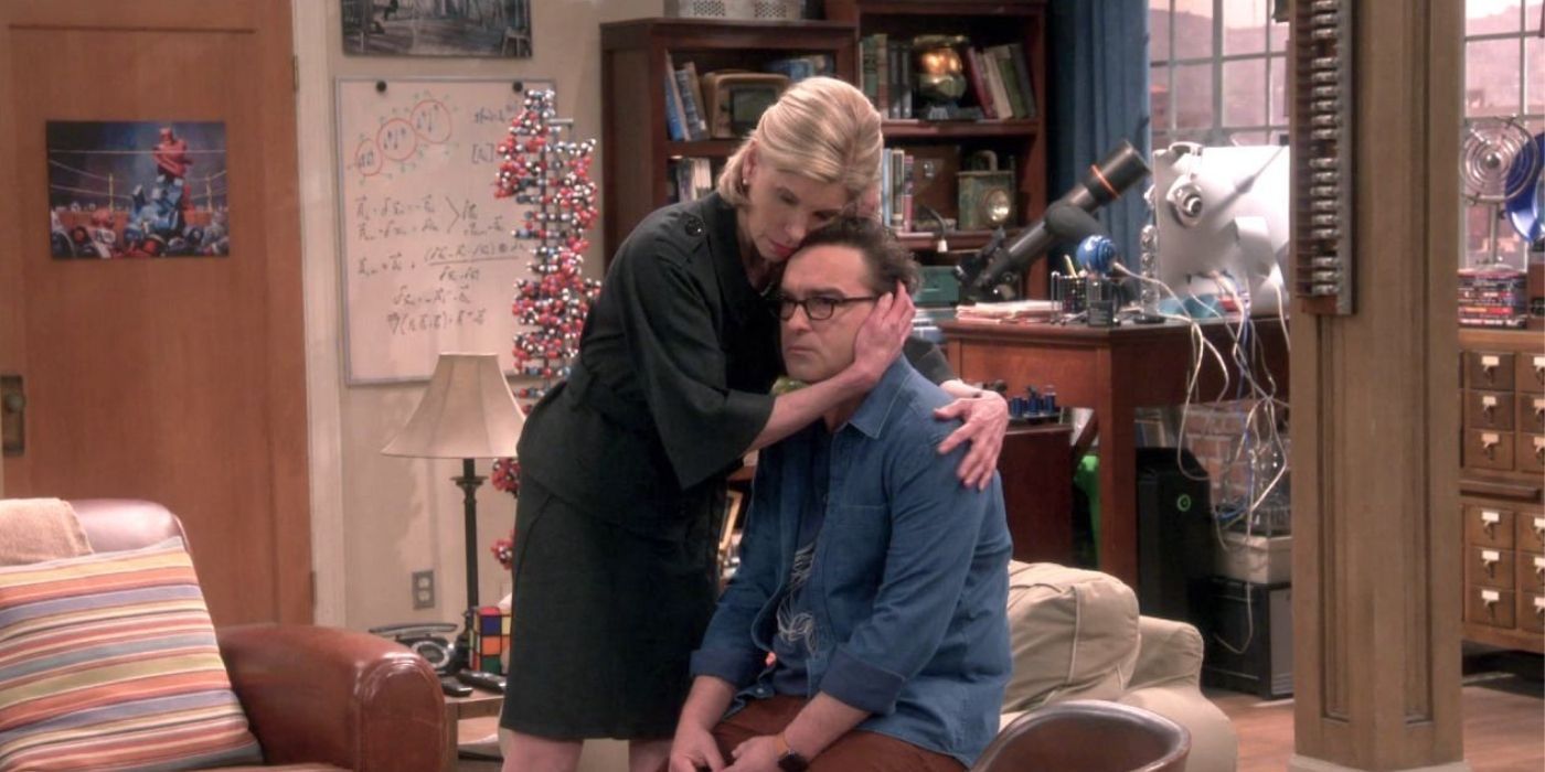 Beverly hugging Leonard in The Big Bang Theory.