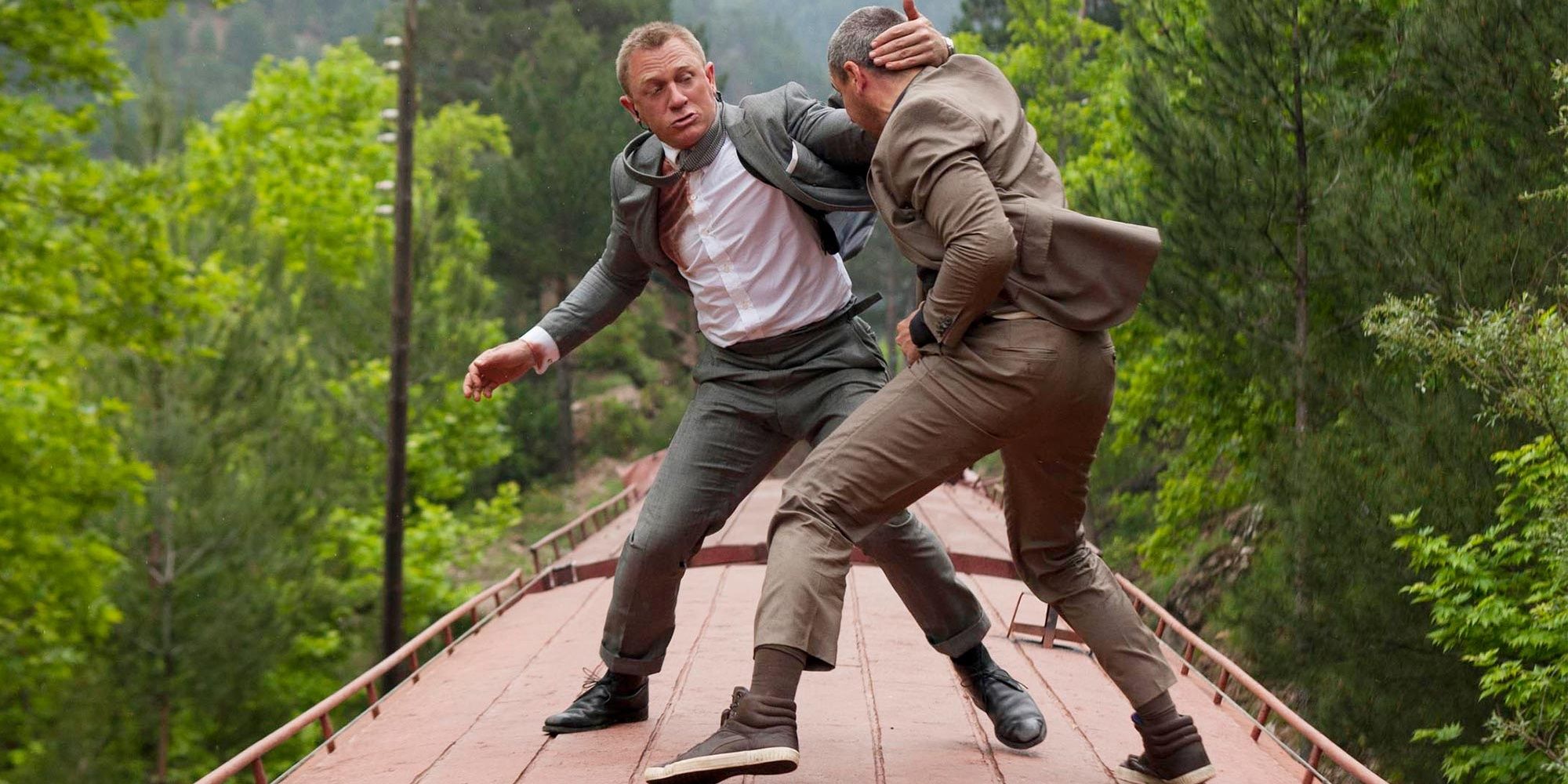 Patrice fights Bond on top of a train in Skyfall