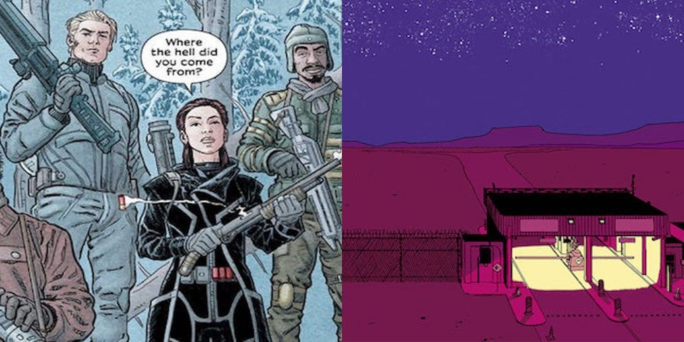 Split image of Brian K Vaughan's We Stand On Guard and Barrier