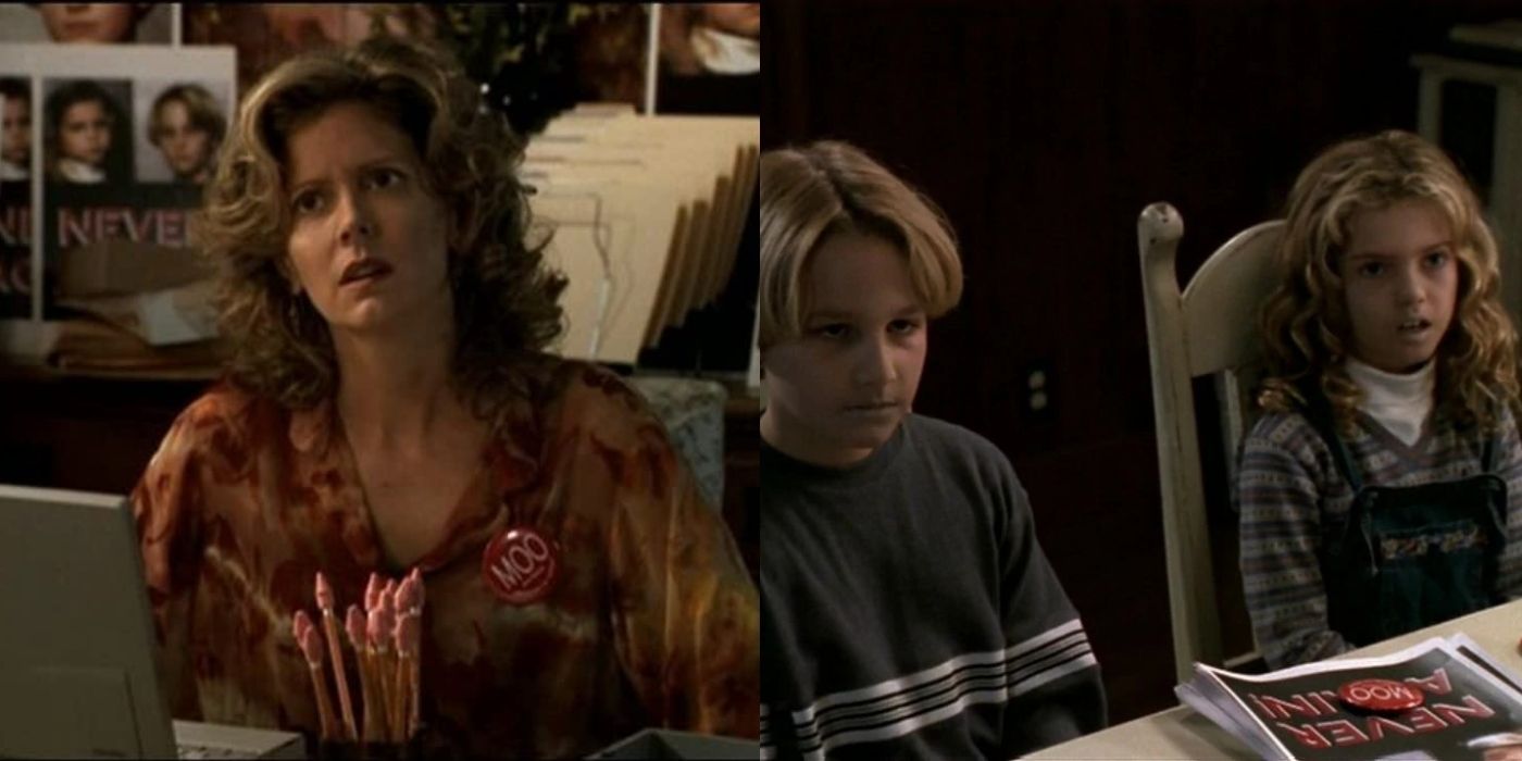 Split image of Joyce and two children in &quot;Gingerbread&quot; Buffy The Vampire Slayer episode 