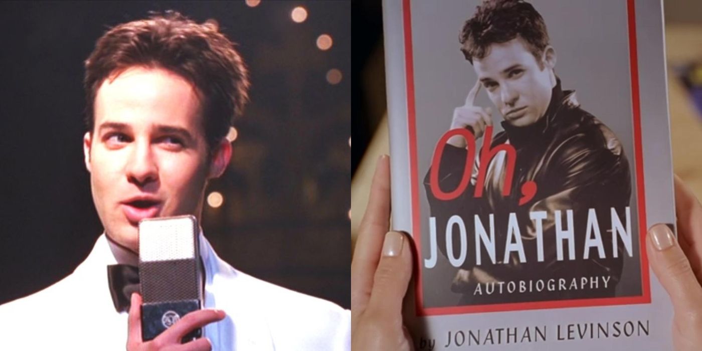 Split image of Jonathan singing and Jonathan's book on Buffy The Vampire Slayer