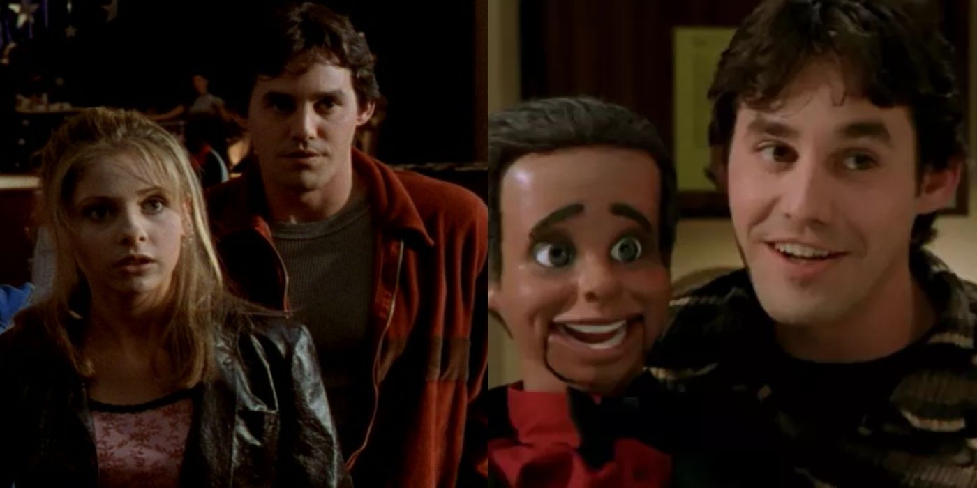 Split image of Buffy and Xander with Sid the puppet on Buffy The Vampire Slayer