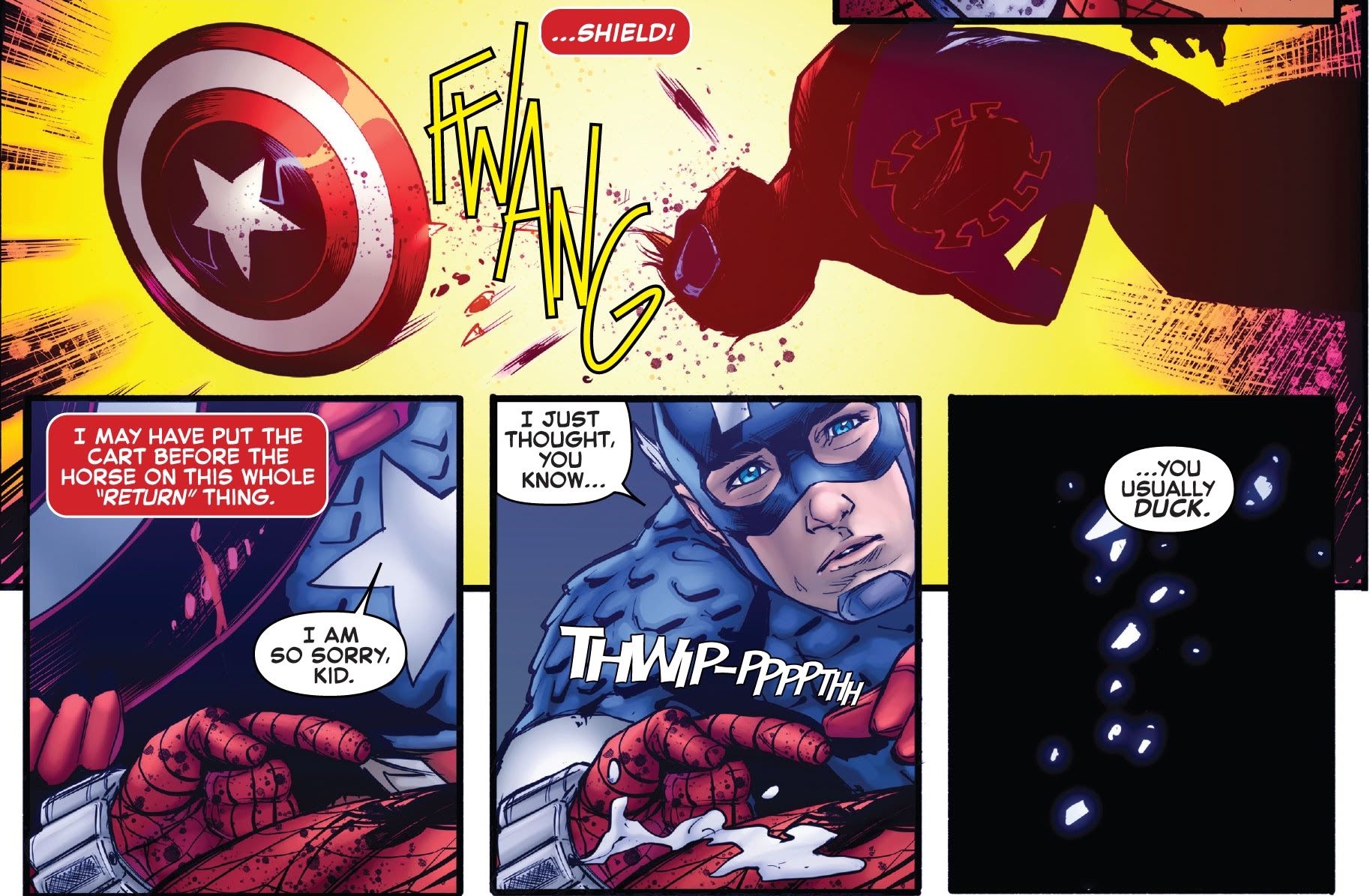 Captain-America-Spider-Man-Knocked-Out-Shield