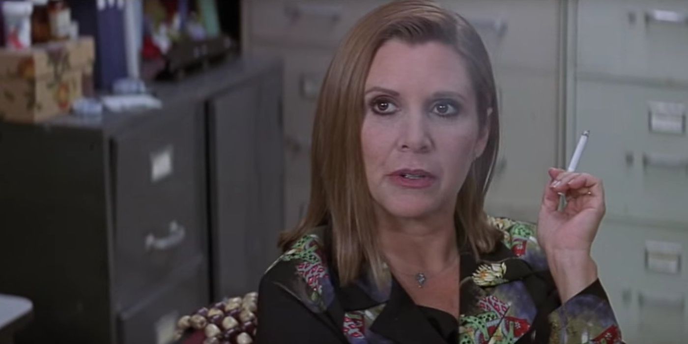 Carrie Fisher smoking a cigarette in Scream 3