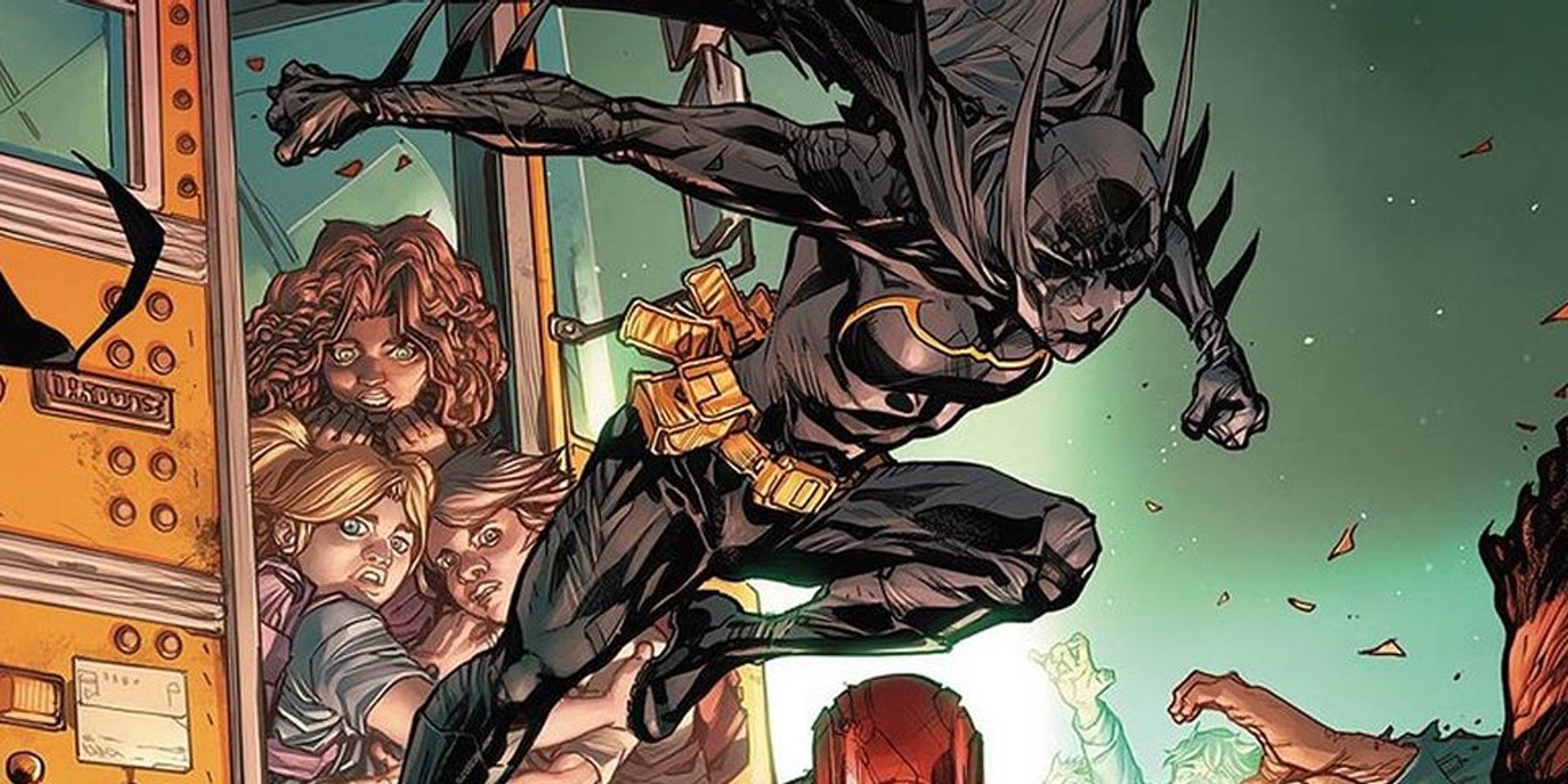 Cassandra Cain as Batgirl protecting civilians on a bus in DCeased