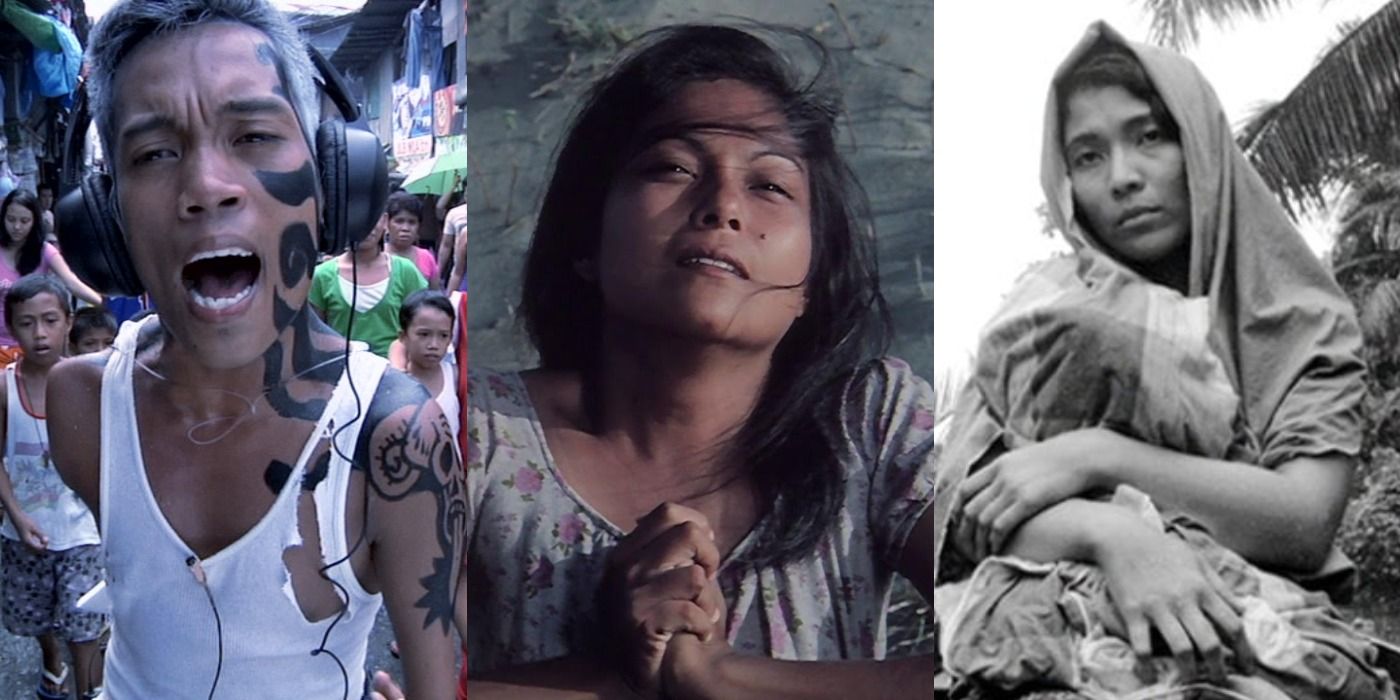 Three images showing characters from Mondomanila, Himala, and From What Is Before.