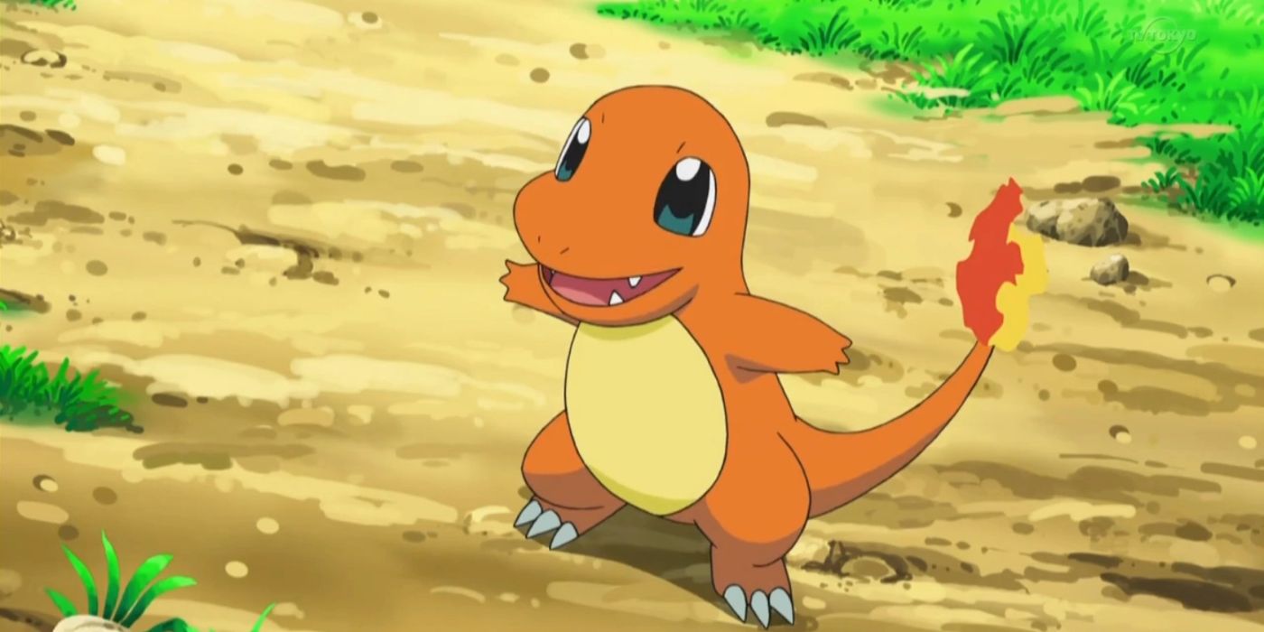 Charmander smiles in the Pokémon anime