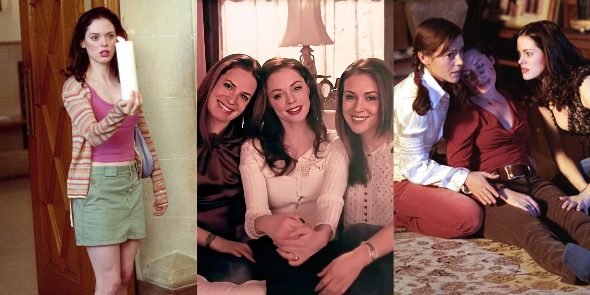 Split image of Paige, Piper, and Phoebe in the Charmed original series