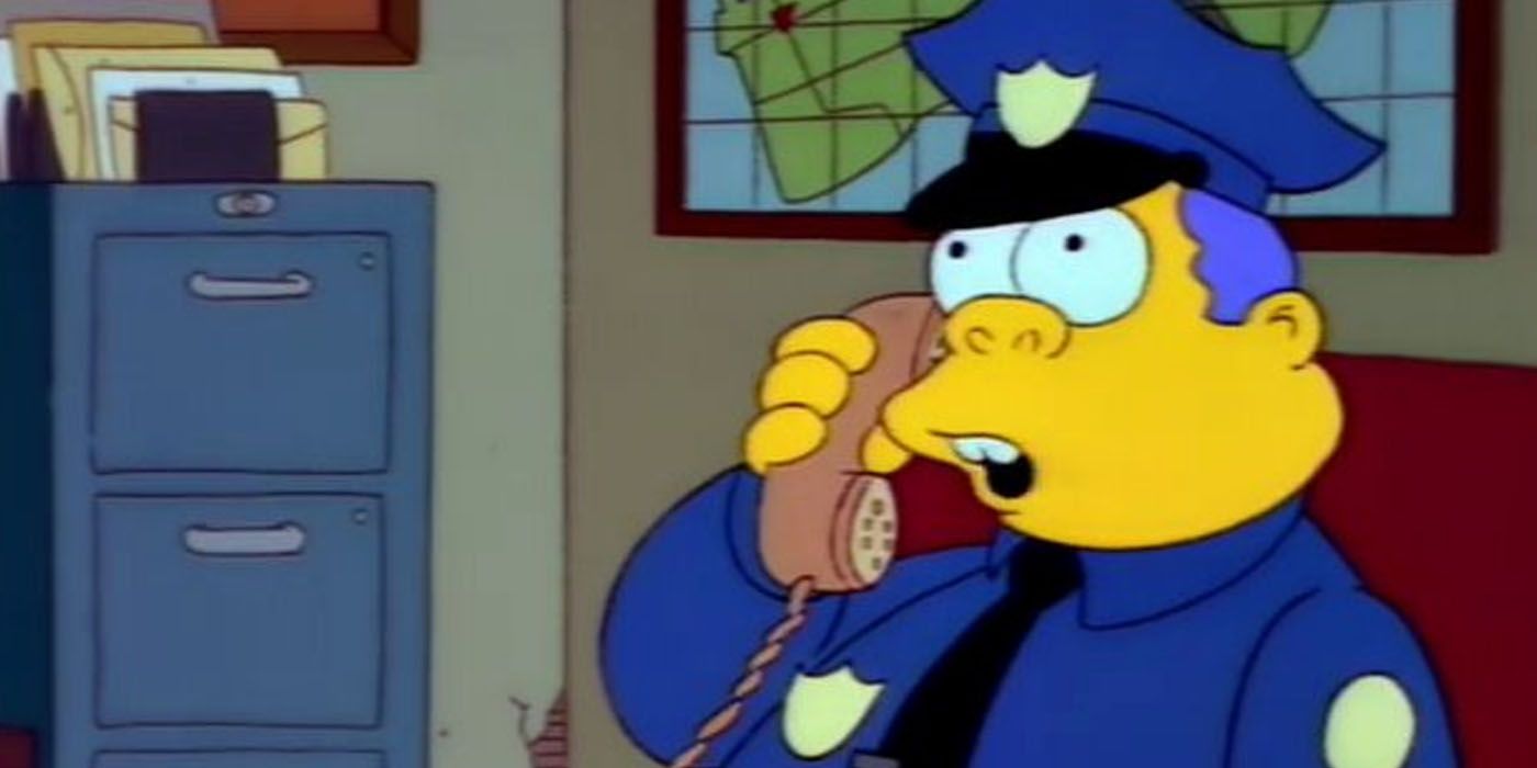 Chief Wiggum on the phone in The Simpsons