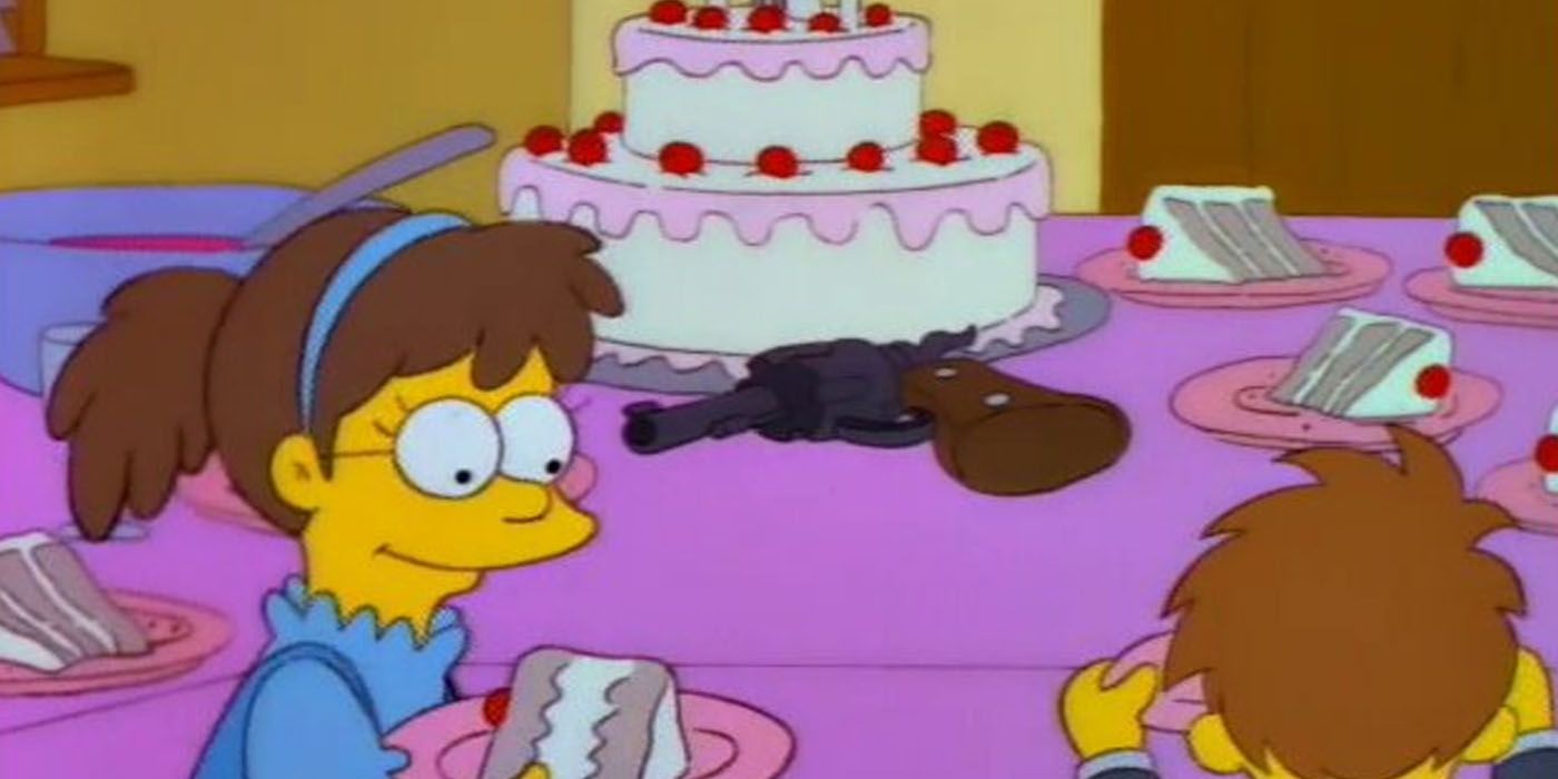 Chief Wiggum's gun by the wedding cake in The Simpsons