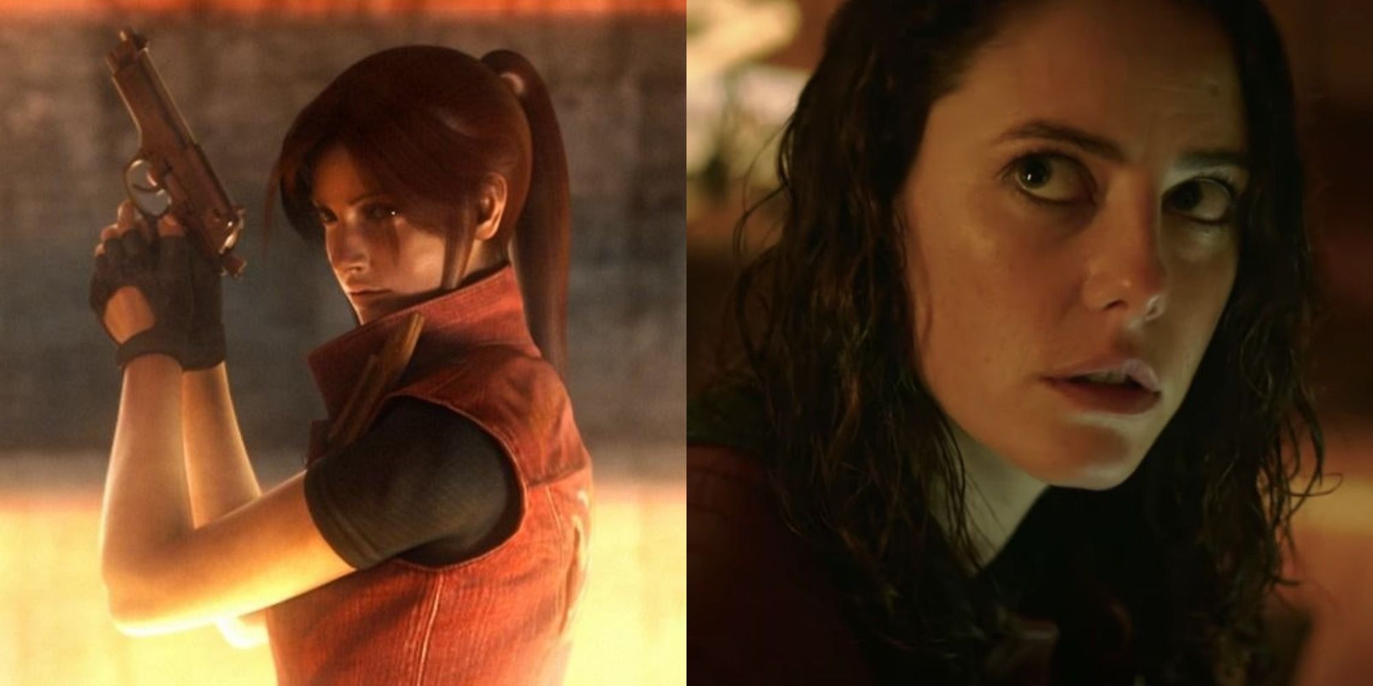 Claire Redfield in two side by side images from Resident Evil
