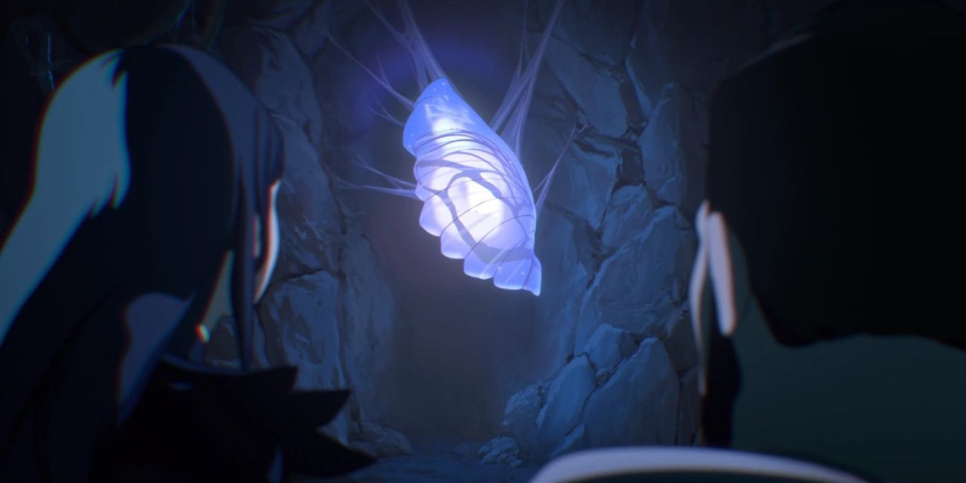 Claudia and Viren watch Aaravos in his cocoon in The Dragon Prince