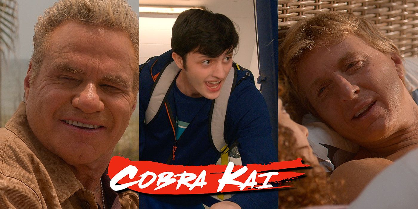 Split image of Kreese, Demetri and Johnny from Cobra Kai