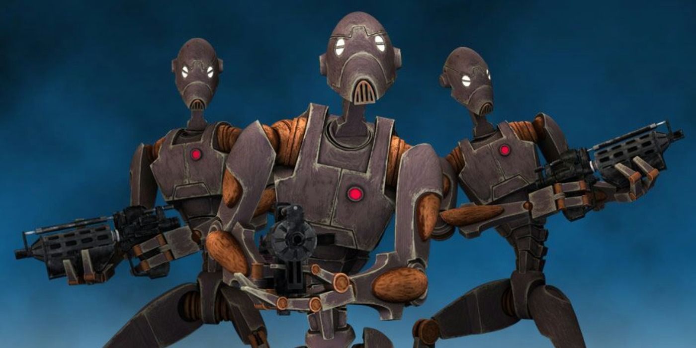 Commando Droids attack in the Clone Wars animated series.