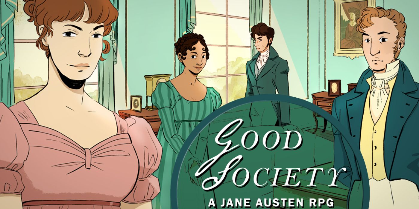 Cover from Good Society TTRPG showing characters in Regency clothing