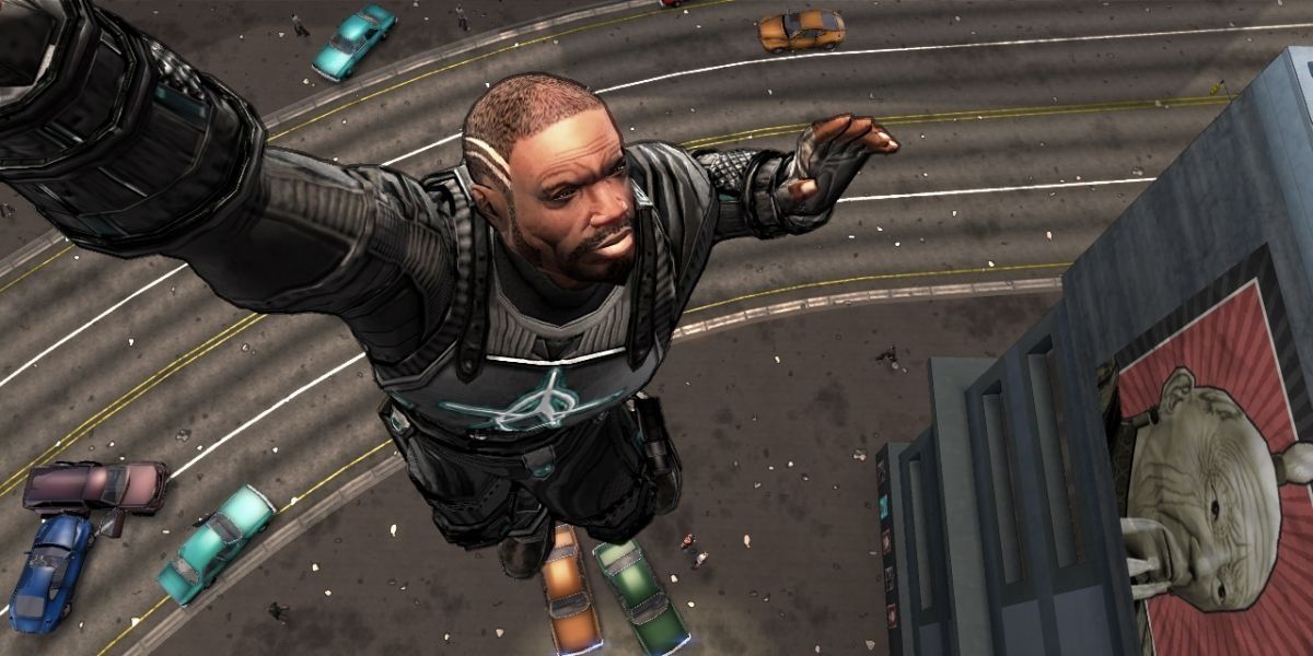 The Agent repels into the sky in Crackdown.