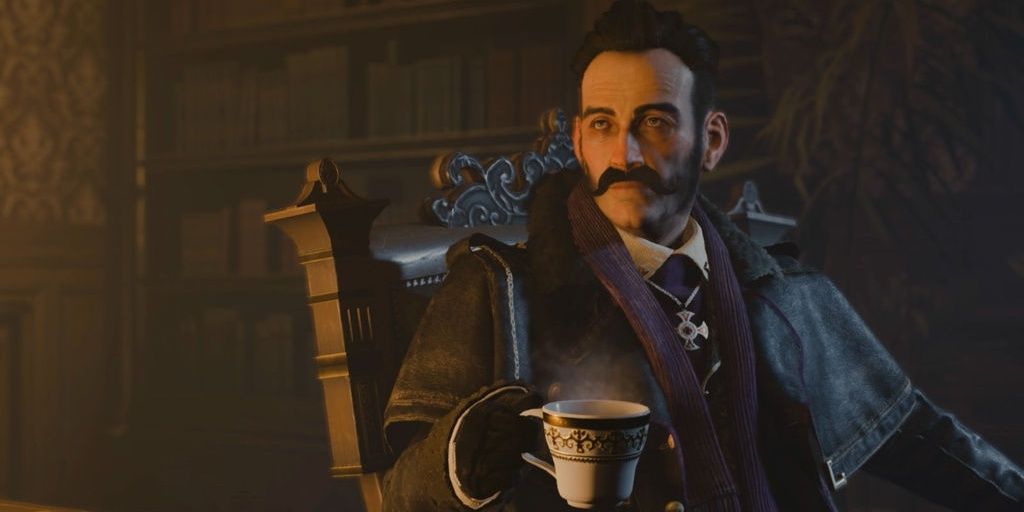 Crawford Starrick drinks tea in Assassin's Creed Syndicate